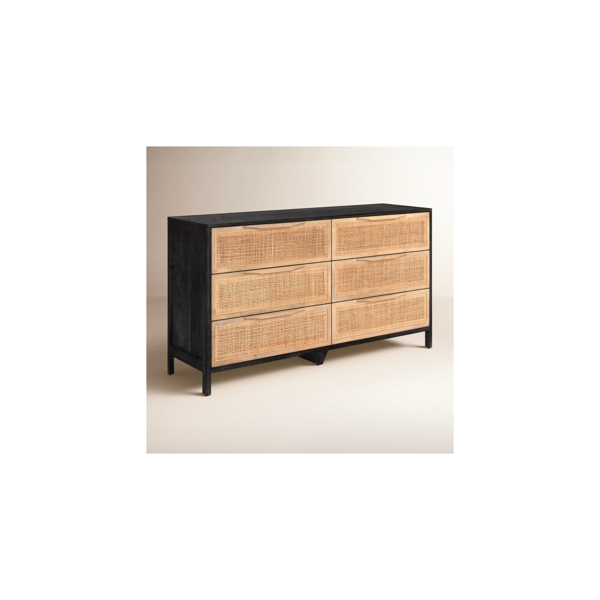 Nellie 6 Drawer Cane Dresser, Beige/Black