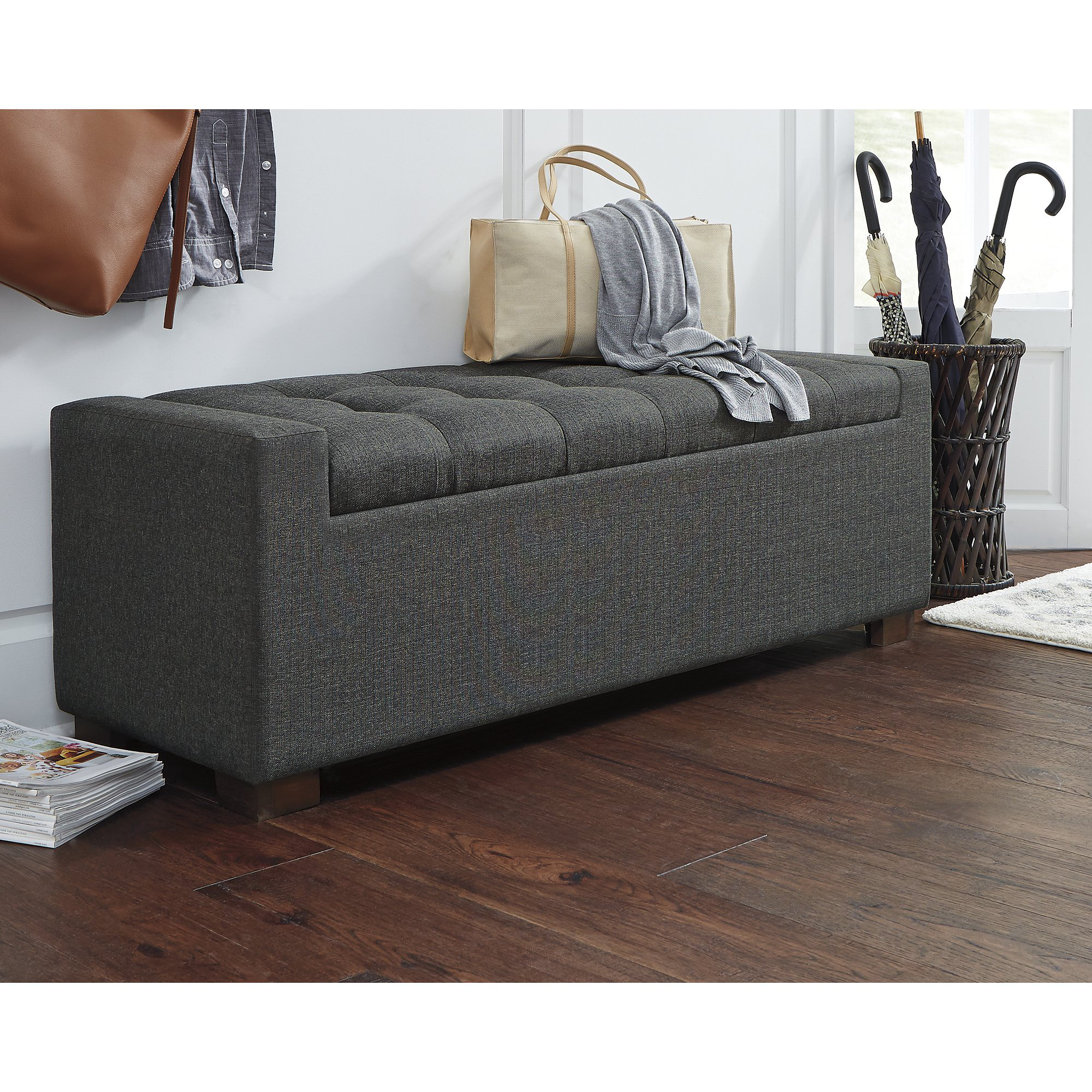 Gray bedroom bench online with storage