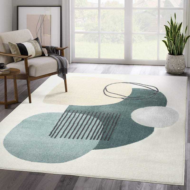 Tapis géométrique vert crème Abani Rugs Douglas DEC130C, Rectangle 6 pi x 9 pi