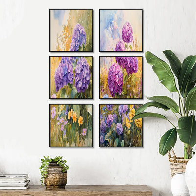 Hortensias et fleurs sauvages - ensemble d'art mural sur toile à motif floral