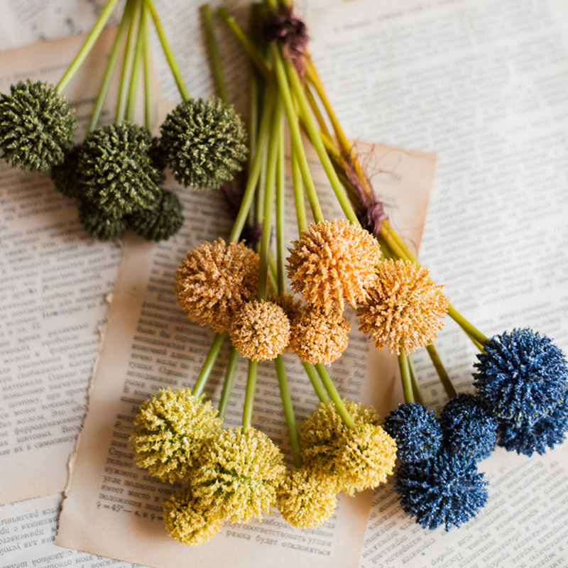 Tige artificielle Craspedia Globosa, Bleu, 3 tiges