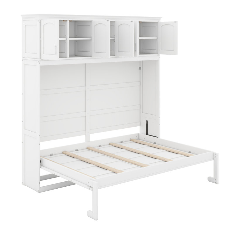 Murphy Bed Wall Bed With Top Cabinets, White, Queen