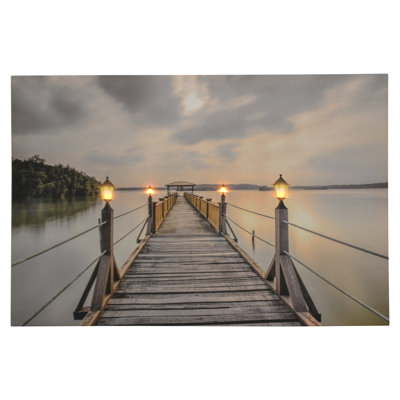 Dock on Lake LED Enhances Canvas Print
