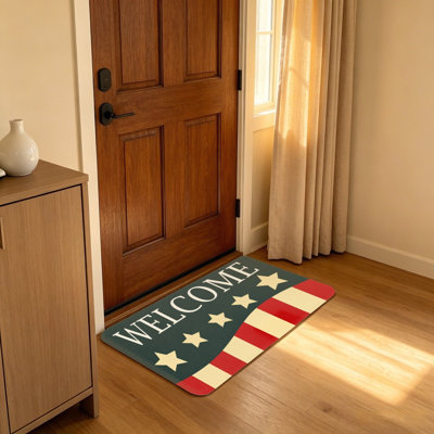 Drapeau américain avec tapis d'entrée rouge et bleu 20 po x 32 po