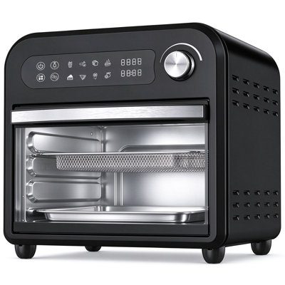 Combiné de four à friteuse 16QT, four à convection, préchauffage et cuisson rapides, convient à la pizza de 9 pouces, affichage numérique et contrôle précis de la température, acier inoxydable, facile à nettoyer.