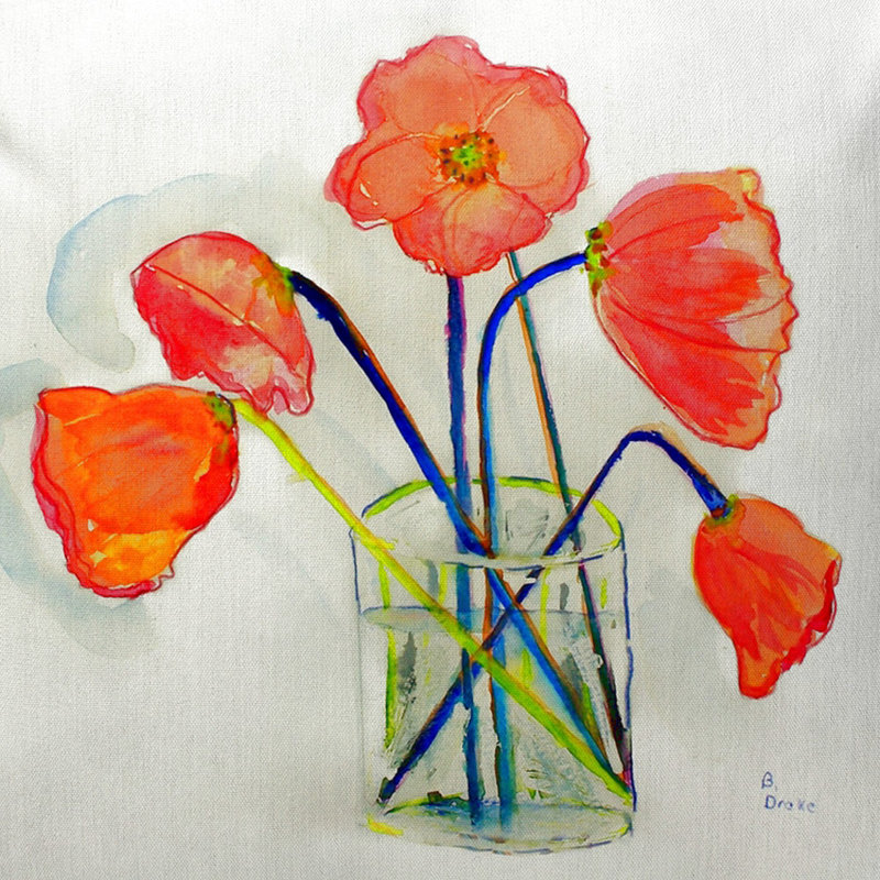 Poppies In Vase Outdoor Throw Pillow