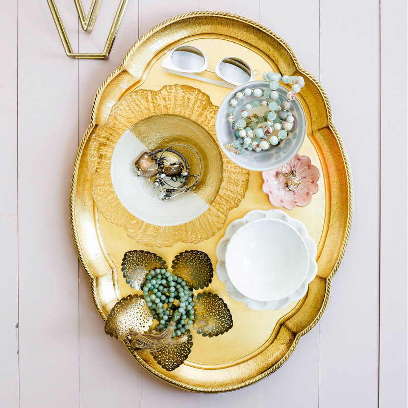 Florentine Solid Wood Tray, Gold