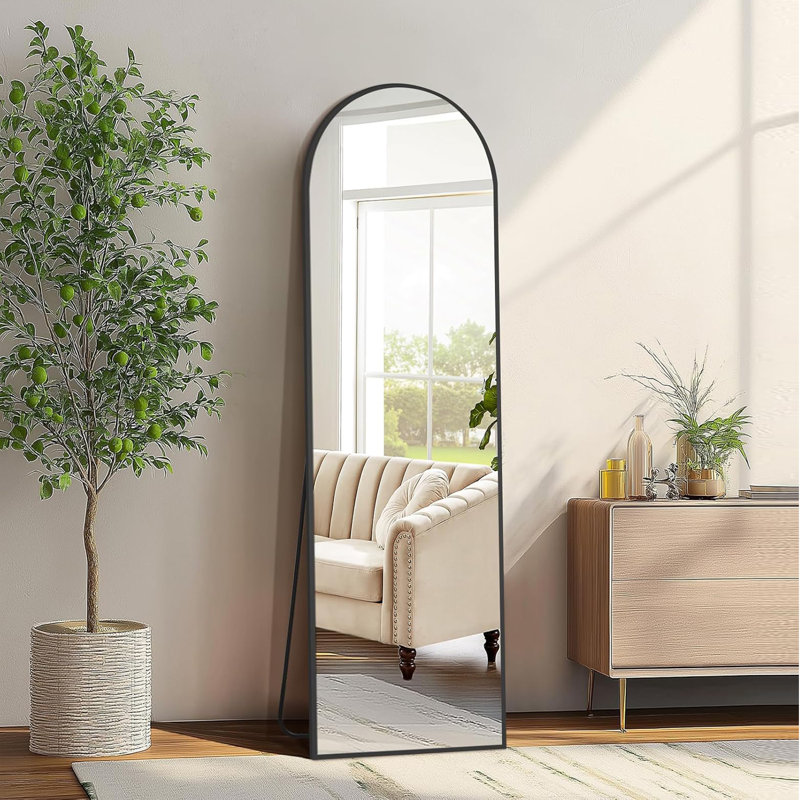 Modern Arched Full Length Mirror, Large Floor Mirror With Aluminum Frame And HD Glass For Bedroom Or Entryway, 59" x 16"