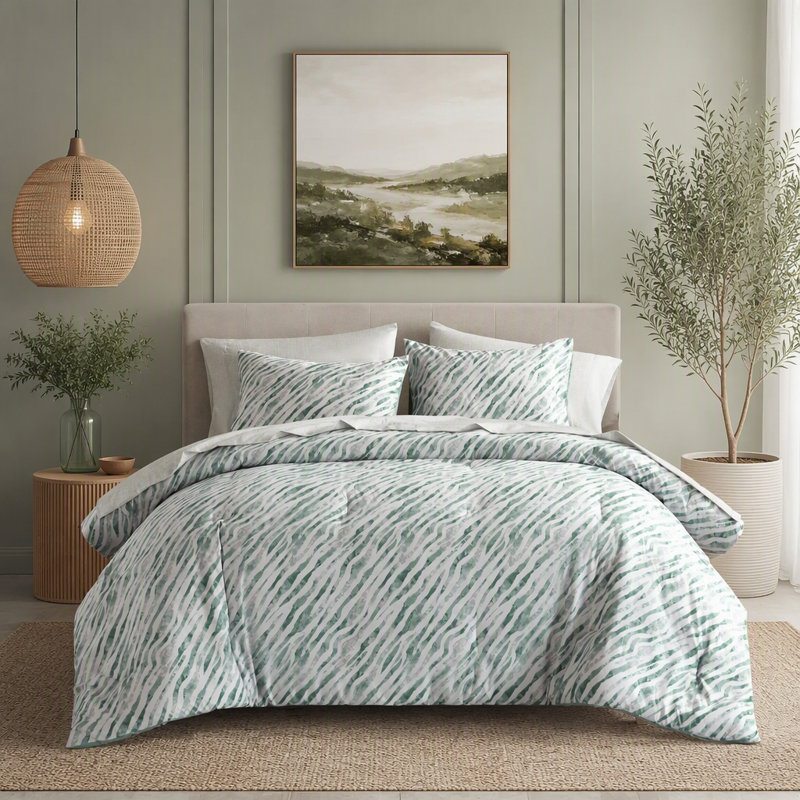 Polyester Comforter, Green, Full Comforter + 6 Additional Pieces