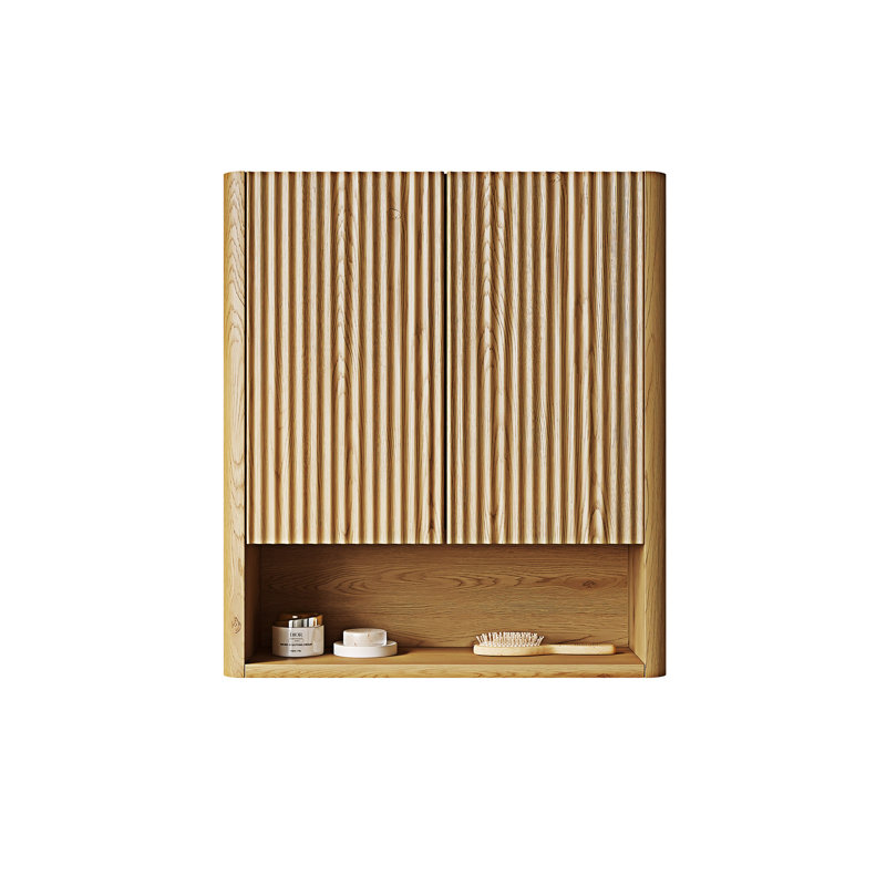 Wall-Mounted Striped Bathroom Cabinet, Golden Oak