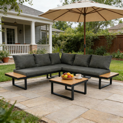 195cm Wide L-Shaped Metal Patio Sectional Set