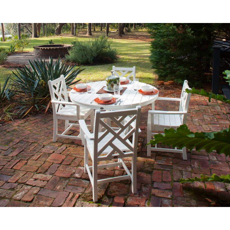 POLYWOOD Chippendale 5-Piece Round Farmhouse Dining Set, White