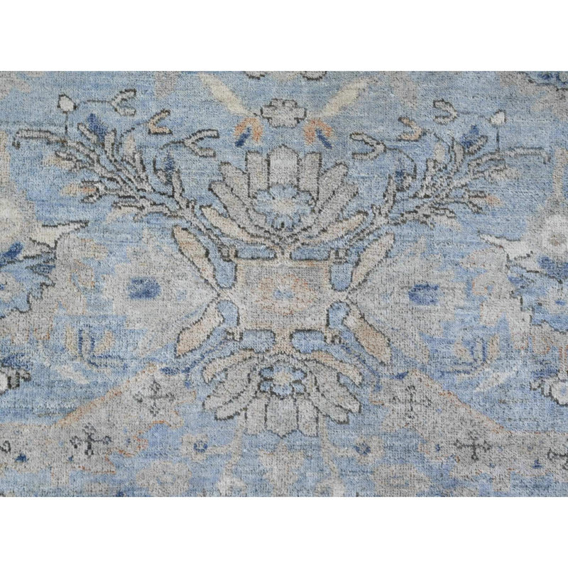 8'x8' Blue Peshawar Heris All Over Design Hand Knotted All Wool Round Rug 455855D97D2542E58AC5D111CEAD541F