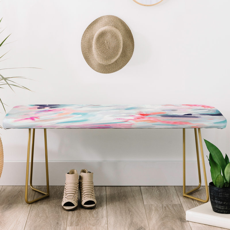 Rudd Upholstered Bench, Blue/Pink/Abstract