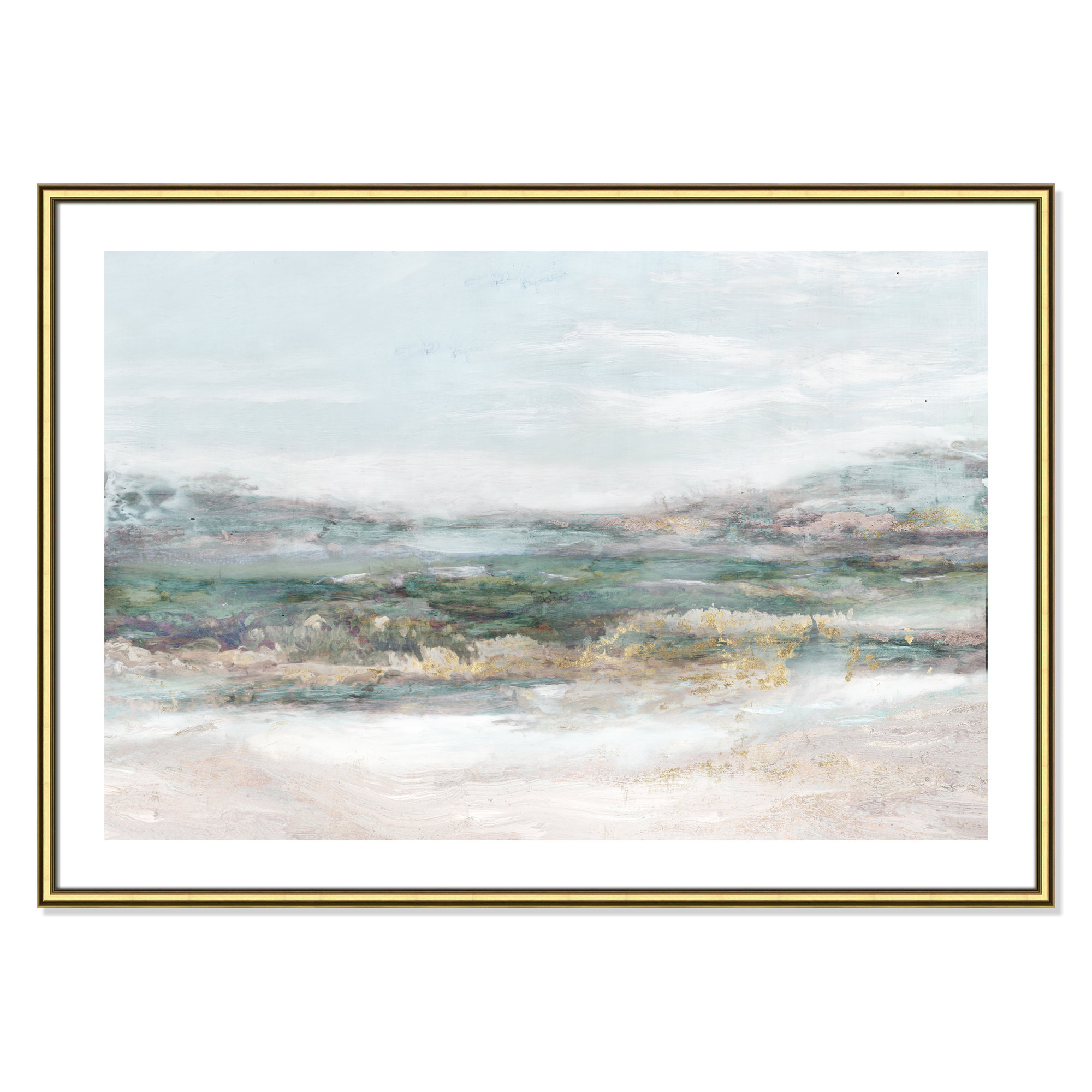 Dazzling by Matina Theodosiou - Painting Print on Canvas, White, 29.5" H x 41.5" W x 0.875" D, Gold Framed Paper