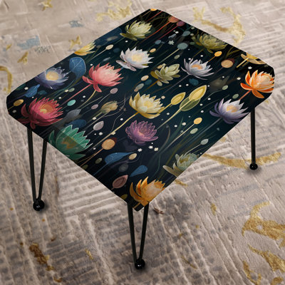 Colorful Mindful Lotus Presence Zen - Floral Rectangle Ottoman