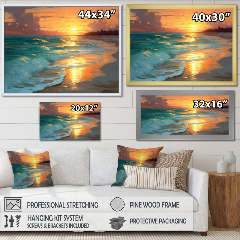 Sable et bleu mer des Caraïbes, H 34 po x l 44 po x P 1,5 po, Cadre flottant noir