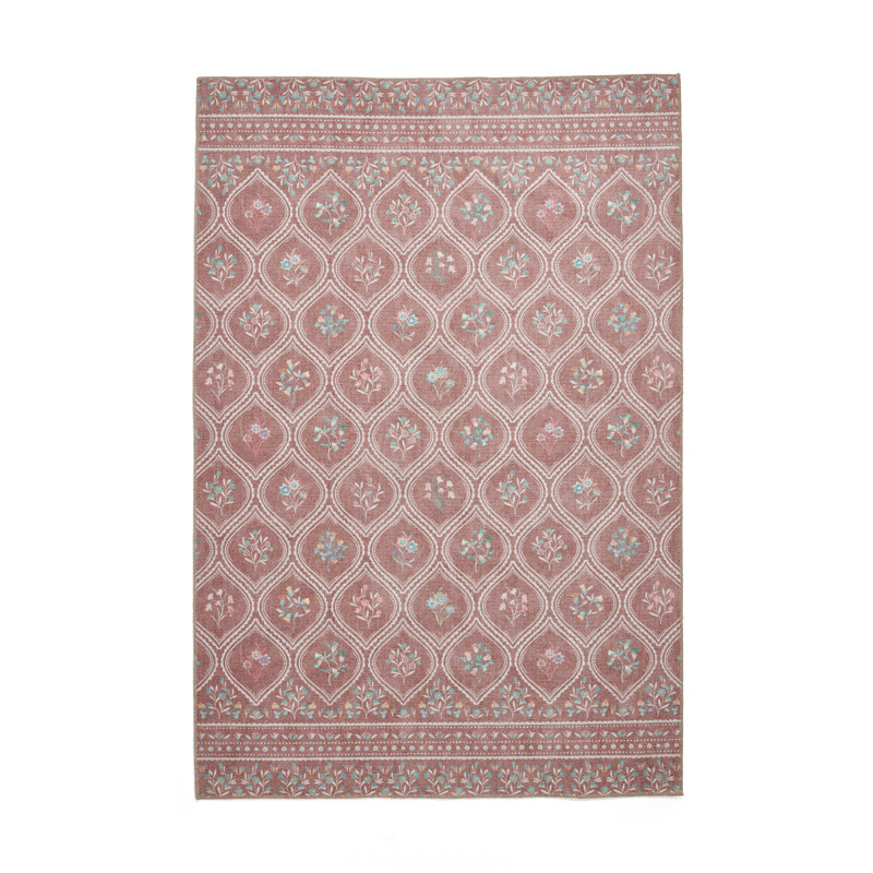 Floral Digitally Printed 122cm X 170cm Area Rug, Terracotta, Rectangle 122 x 170 cm