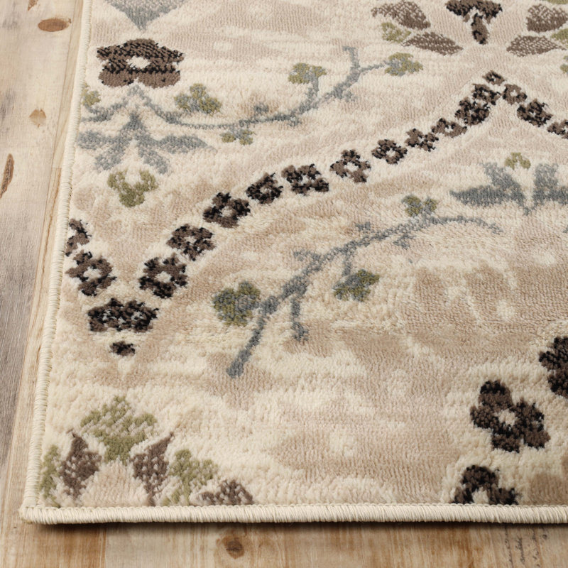 Tapis multicolore à motif floral damassé Fanrum, Rectangle 8 pi x 10 pi