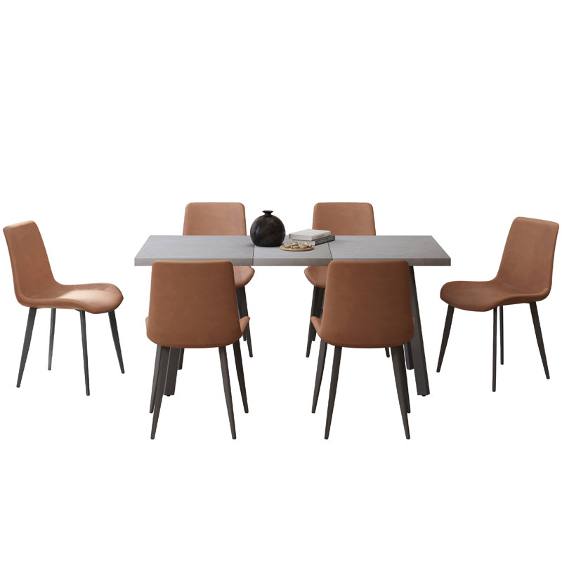 Ensemble de salle à manger extensible pour 6 personnes Iras, ensembles de table de salle à manger 61,4 po, Brun
