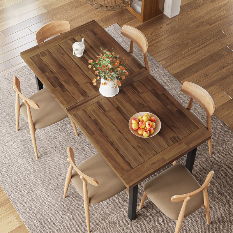 Dining Table for 6-8 People, 70" Acacia Wood Rustic Rectangular Dinner Table with Metal Frame, Sandblast Finish, Brown Wood