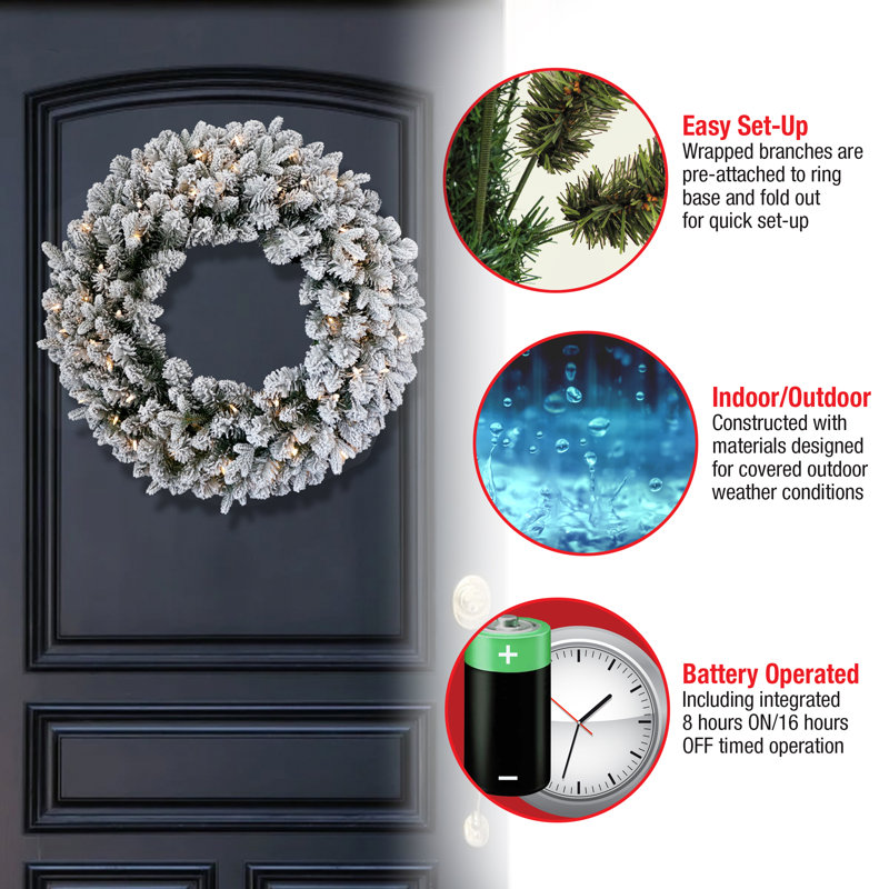 The Holiday Aisle® 24in. Iceland Fir Wreath with Battery Operated LED Lights