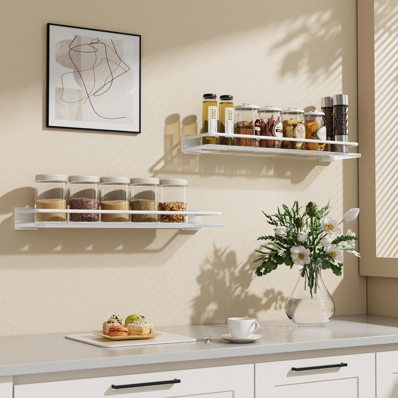 Acrylic Floating Shelves Set Of 2 - Wall Mounted Bathroom Shelves For Toiletries, Kitchen, Laundry Room, Farmhouse Decor - Durable & Stylish Storage Solution