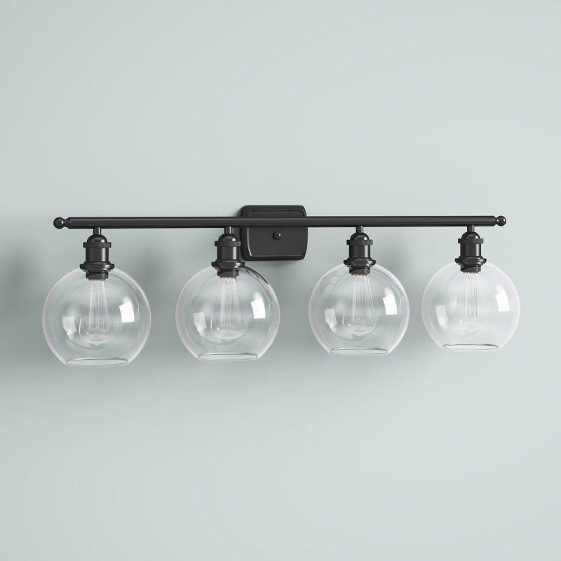 Baptista 4 - Light Dimmable Vanity Light, Matte Black, Clear, 6 Watt Vinage LED Bulb