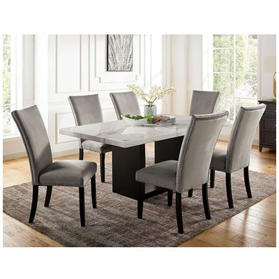 Jefrin 6 - Person Marble Top Trestle Dining Set