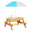 Table multifonctionnelle 3 en 1 avec options sable et eau, parasol pliable amovible de 109 cm, 100 % bois, idéale pour les jeux de jardin, montage en 20 à 25 minutes, parasol réglable, sable, eau, pique-nique.