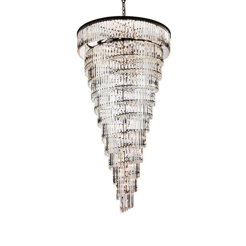 Lustre à gradins en cristal à 58 niveaux Dahlonega, Noir mat, 86" H x 48" W x 48" D, 58 Light