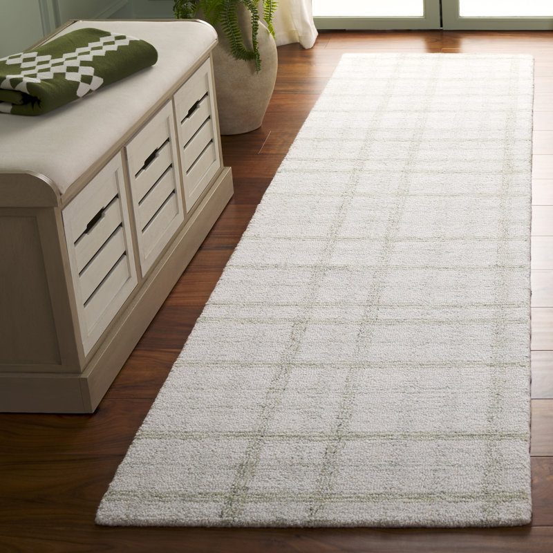 Plaid Wool Hand Tufted Area Rug, Runner 69 x 274 cm