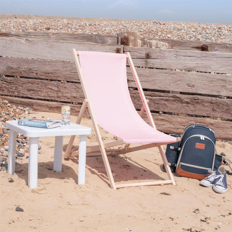 Folding Wooden Deck Chair, Light Pink