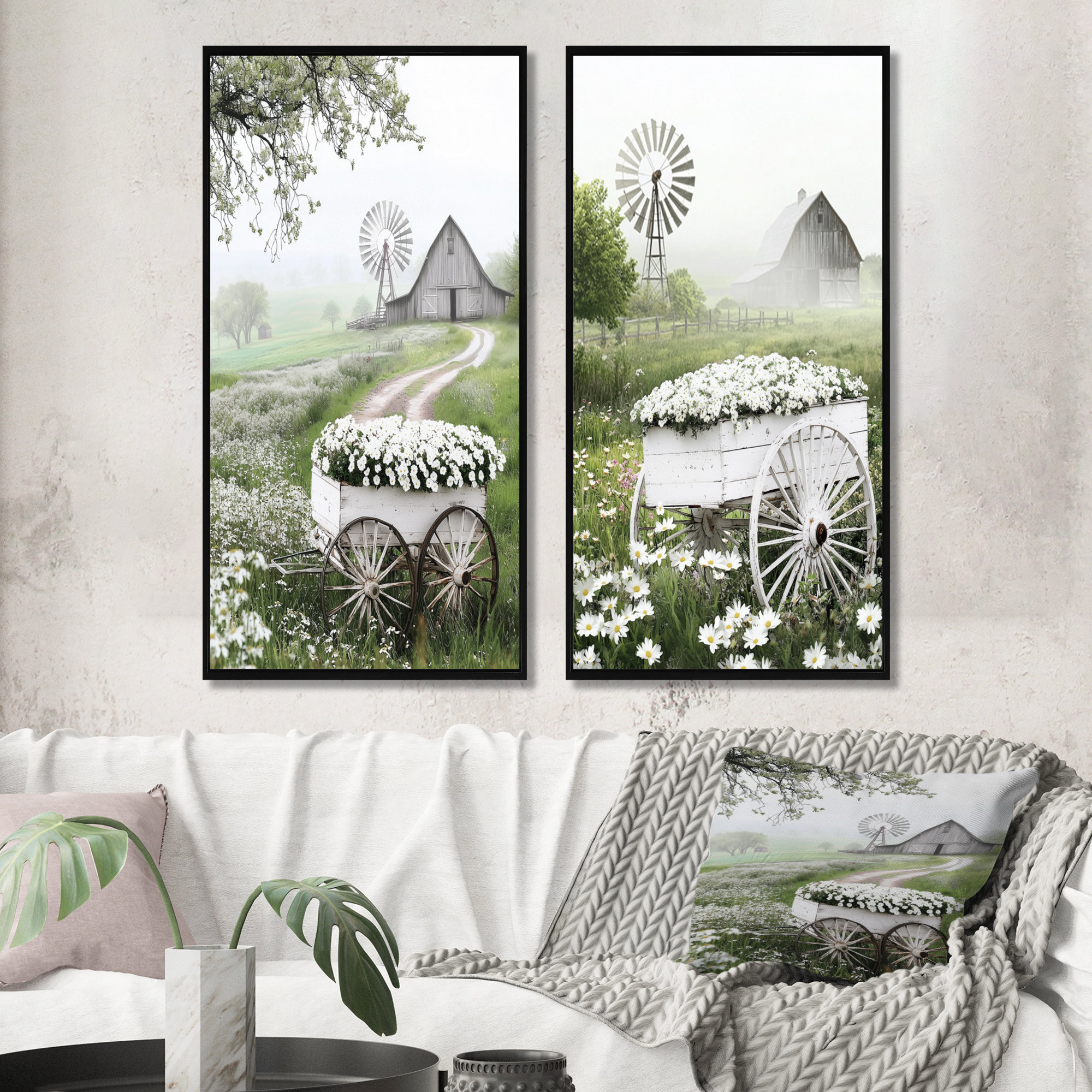 August Grove® White Flower Rustic Cart At The Barn I - Barn Wall Art 2 ...