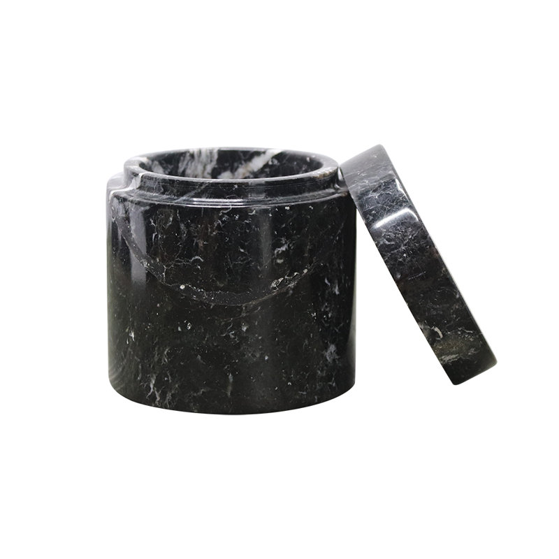 Black Zebra Marble Keepsake Urn with Lid