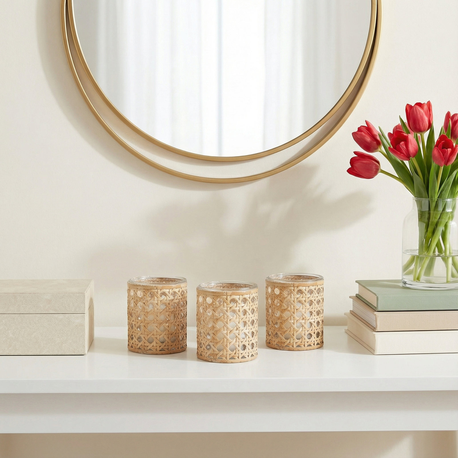 Lumingnon Set Of 3 Cane Webbing Candleholder/Vase