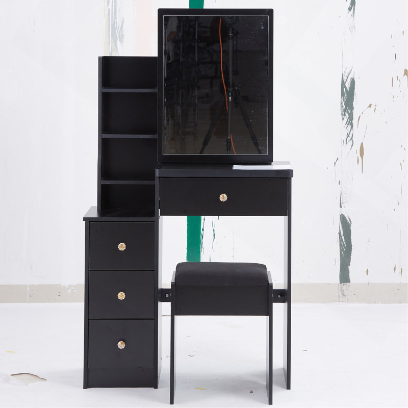 Table de coiffeuse 29,2 po avec petit tabouret, tabouret rembourré, rangement multi-couches grande capacité, commode pratique