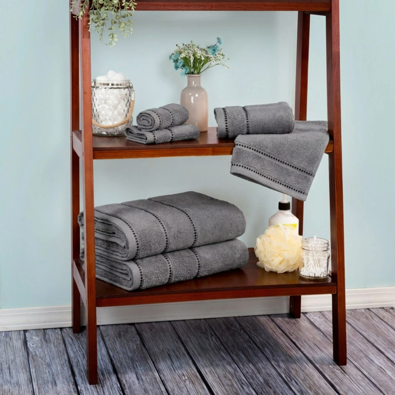 Ensemble de serviettes de salle de bain 6 pièces Lavish Home - Essentiels de salle de bain 100% coton 525GSM - 2 draps de bain, 2 essuie-mains et 2 débarbouillettes pour salle de bain, douche, gymnase, spa et dortoir (argent / noir)