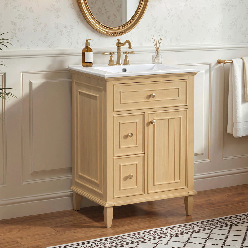 Freestanding Standard Single Vanity Bathroom Vanity With Ceramic Top