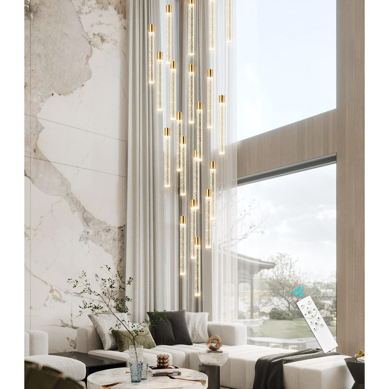 Lustre moderne 20 lumières en cristal, Doré, 20 lumières, H 156 po x l 23,5 po x P 23,5 po