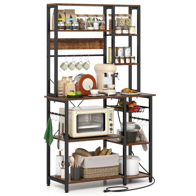 9-Tier Microwave Stand Bakers Rack With Power Outlet-Brown