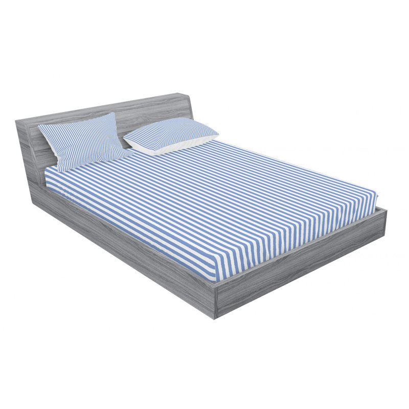 Microfiber Striped Sheet Set, Full Sheet Set with Fitted Sheet, Blue Stripe