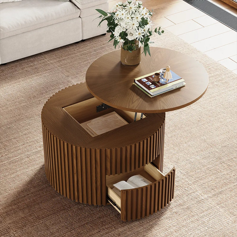 Silva - Table basse à plateau relevable, Noyer clair, H 17,72 po x L 31,5 po x l 31,5 po