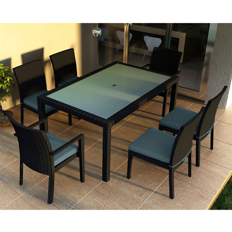 Urbana Outdoor - Piece Dining Set, Cast Lagoon Sunbrella® Plainweave, Coffee Bean, 8