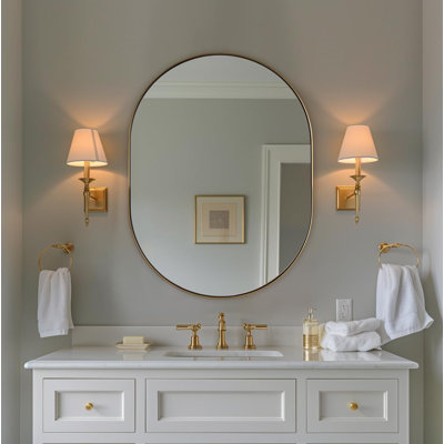 Kaitlee Modern Oval Bathroom Vanity Wall Mirror | Stainless Steel Frame