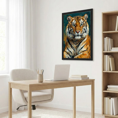 Black Wood Framed，Canvas Wall Art for Living Room, Bedroom, Office or Entryway – Decorative Wall Decor with Tiger Portrait