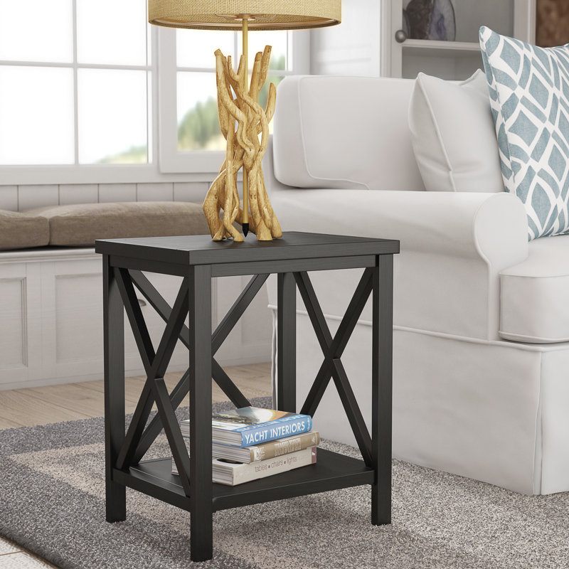 Paignt Solid Wood End Table, Black