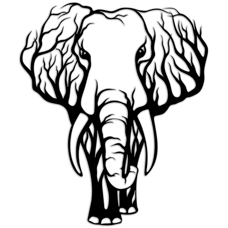 Art mural en forme d'éléphant avec branches d'arbre - bouleau baltique naturel, H 32 po x l 26,7 po x P 0,25 po