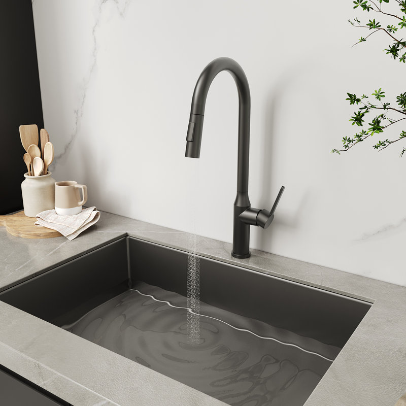 Hannah Finished 18.83" CUPC Certified Pull-down Kitchen Faucet, Matt Black