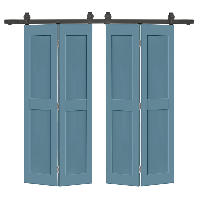 Ensemble de quincaillerie pour porte de grange double 2 panneaux, Bleu dignité, 68 po x 80 po